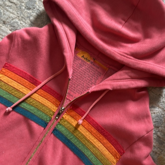 Aviator Nation Six Striped Pink Serape Rainbow Zip Hoodie - Picture 2 of 5
